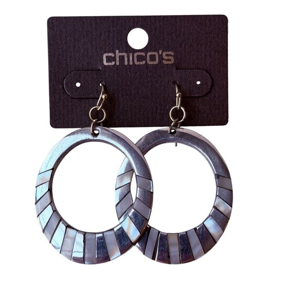 Vintage Chico’s Y2K Silver Hoop Earrings with Mother-of-Pearl Accents Modern NOS - Picture 2 of 10